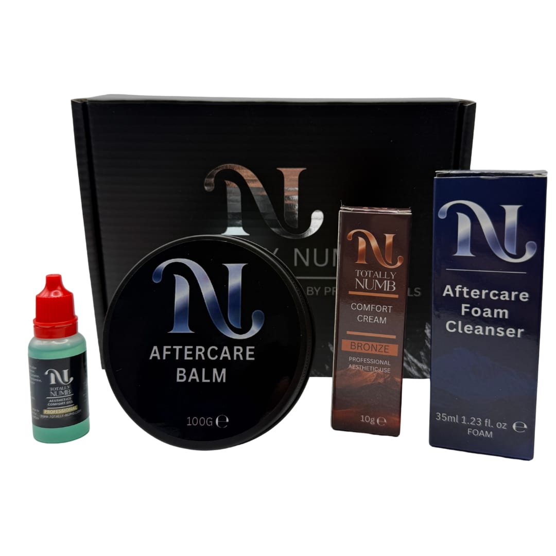 Totally Numb Bronze Comfort System Bundle — Mini: Comfort Cream, Comfort Gel, Aftercare Foam Cleanser and Aftercare Balm, boxed