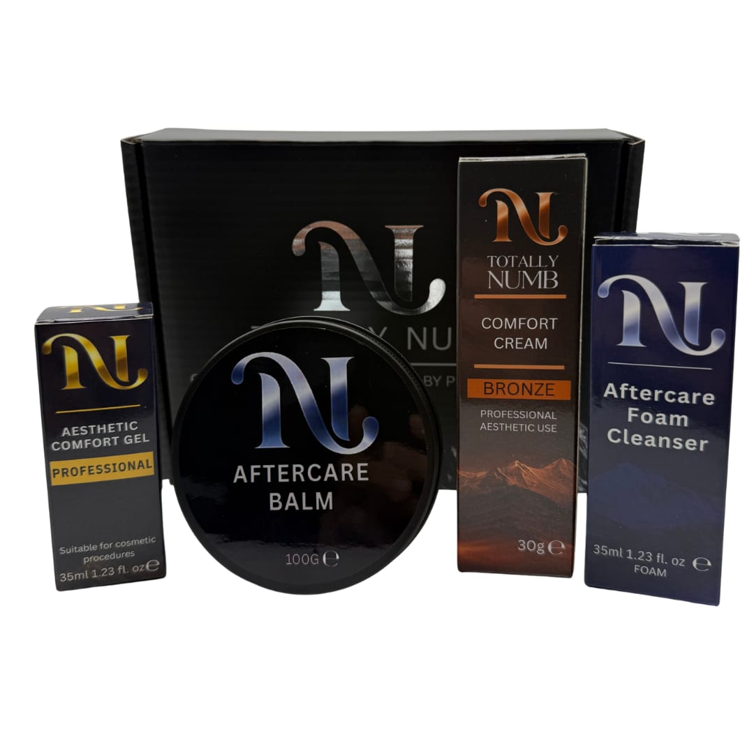 Totally Numb Bronze Comfort System Bundle — Ultimate: Comfort Cream, Comfort Gel, Aftercare Foam Cleanser and Aftercare Balm, boxed