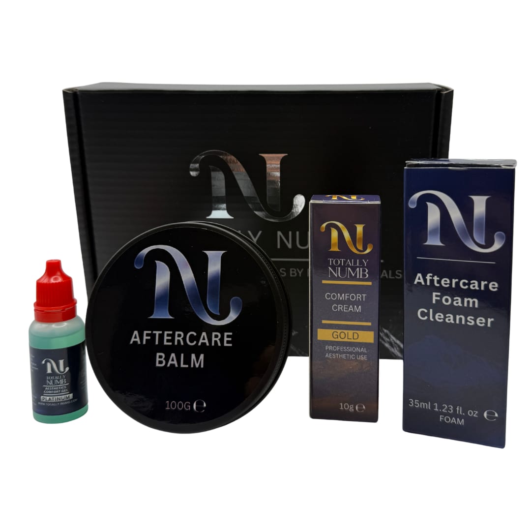 Totally Numb Gold Comfort System Bundle — Mini: Comfort Cream, Comfort Gel, Aftercare Foam Cleanser and Aftercare Balm, boxed