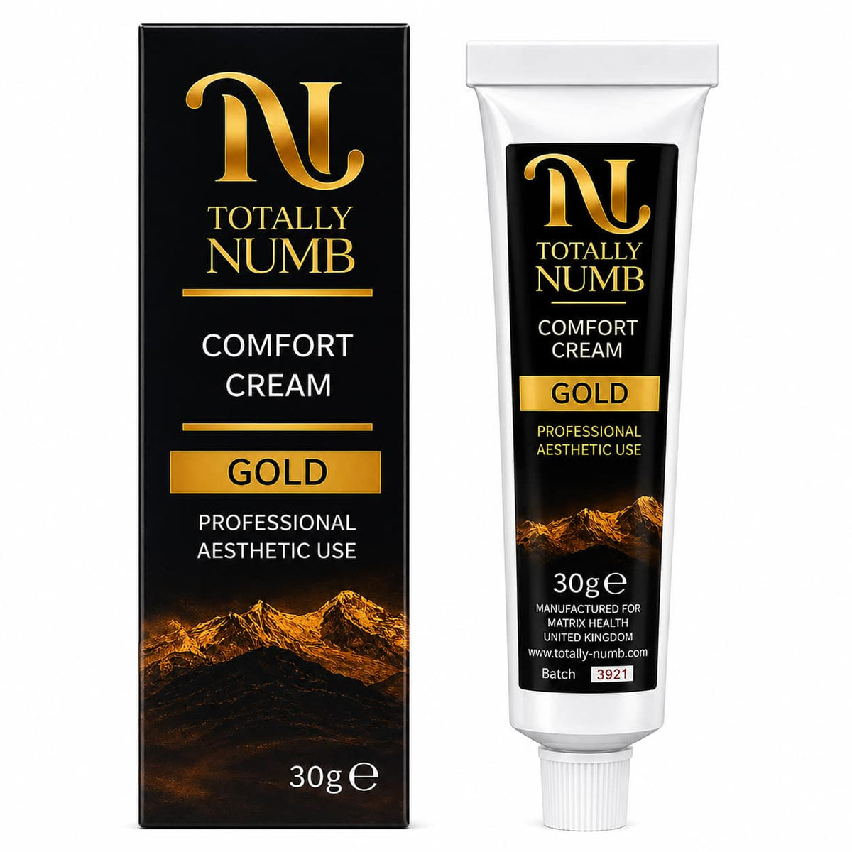 Comfort Cream Gold 30g box and tube — Totally Numb tattoo numbing cream