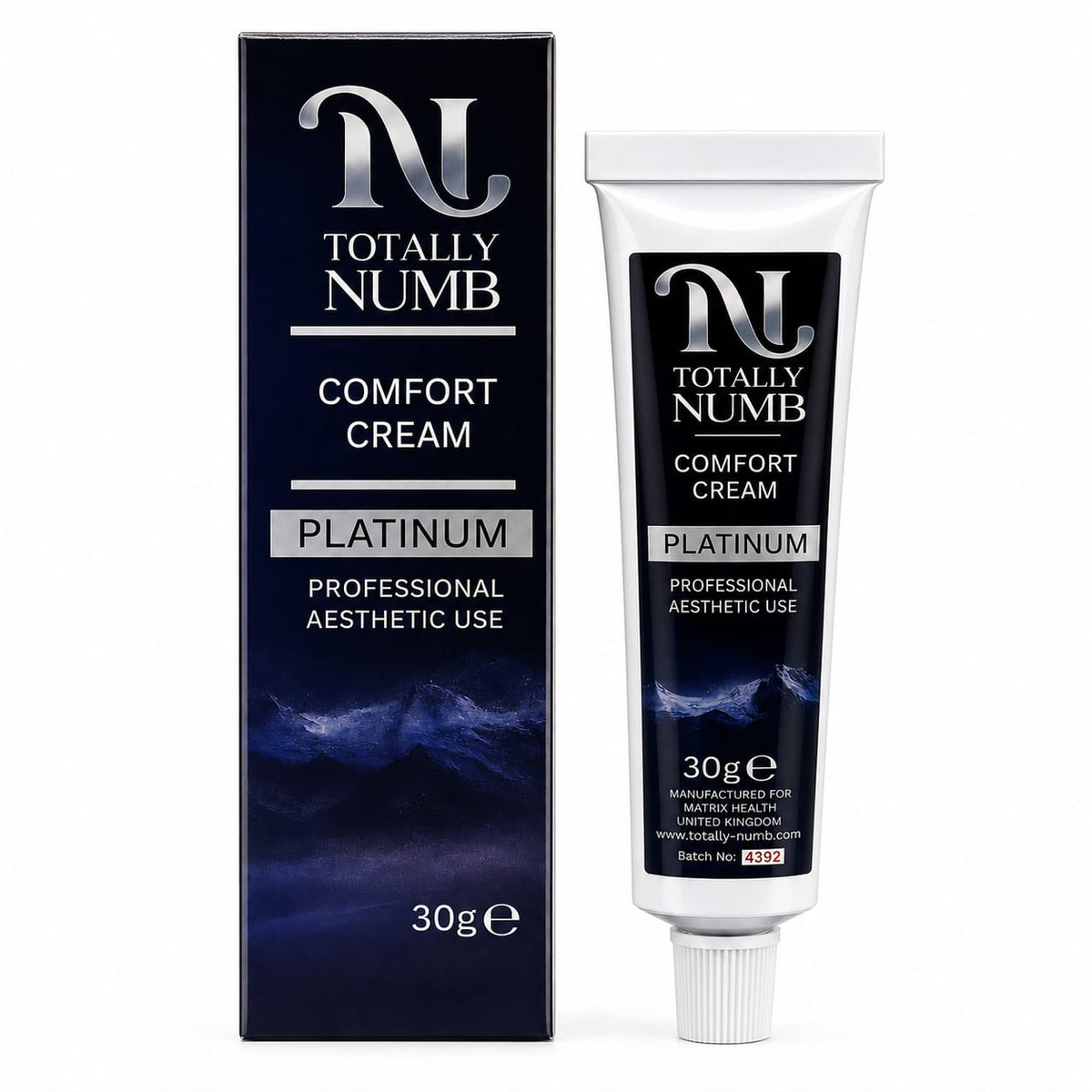 Comfort Cream Platinum 30g box and tube — Totally Numb tattoo numbing cream
