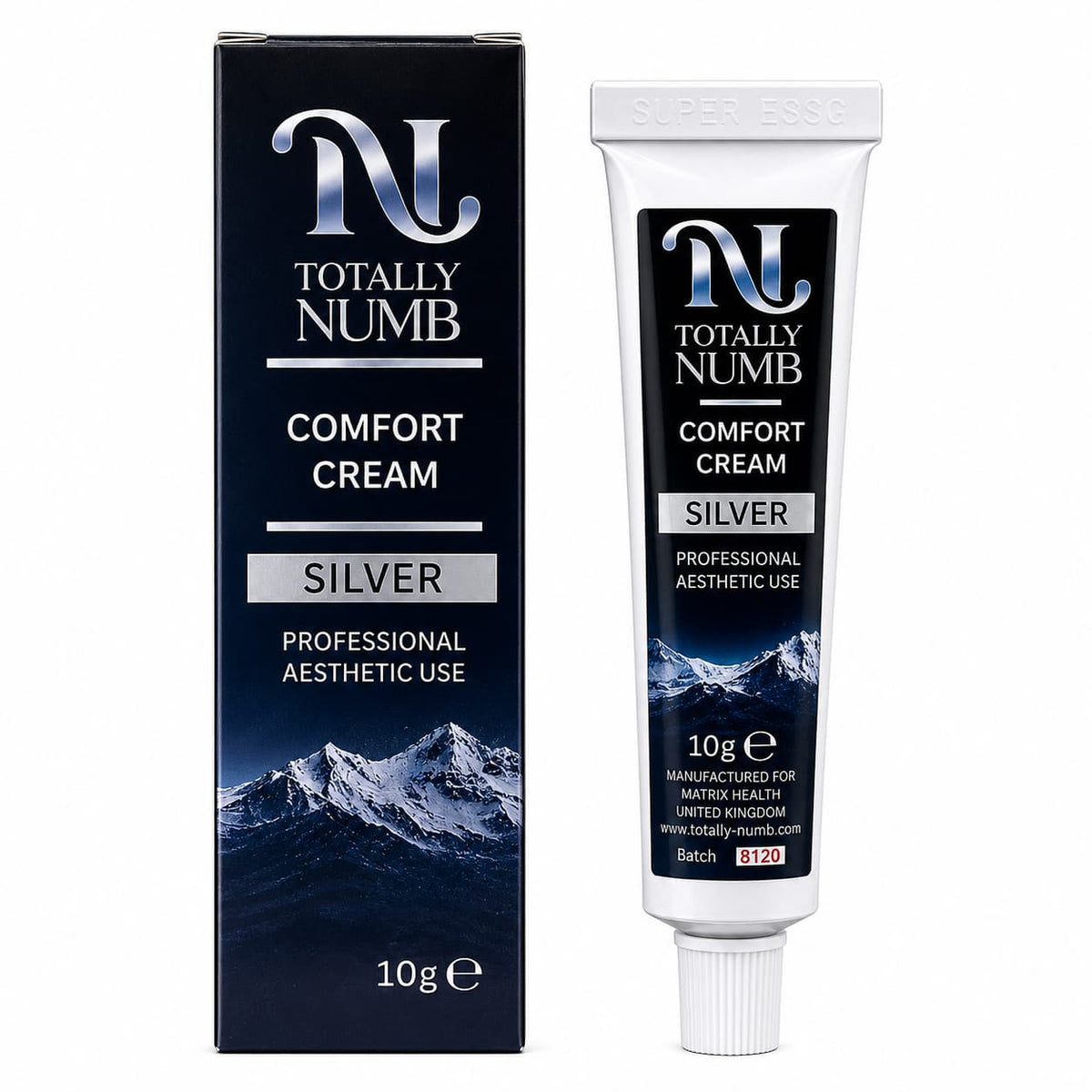 Comfort Cream Silver 10g box and tube — Totally Numb tattoo numbing cream